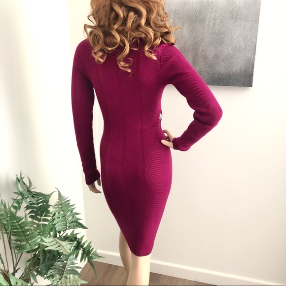 Guess Burgundy Long Sleeve Ribbed Sweater Dress - Picture 4 of 12